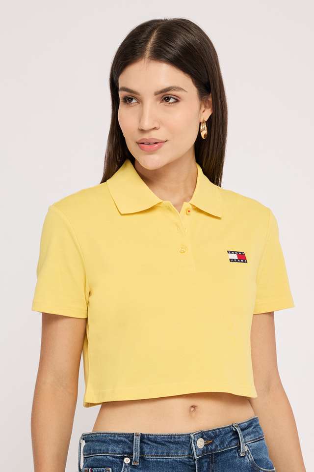Solid-Cotton-Blend-Polo-Women-s-T-Shirt