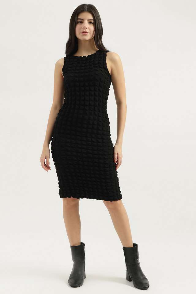 Buy United Colors of Benetton Black Textured Blended Fabric Round Neck  Women's Casual Wear Dress | Shoppers Stop