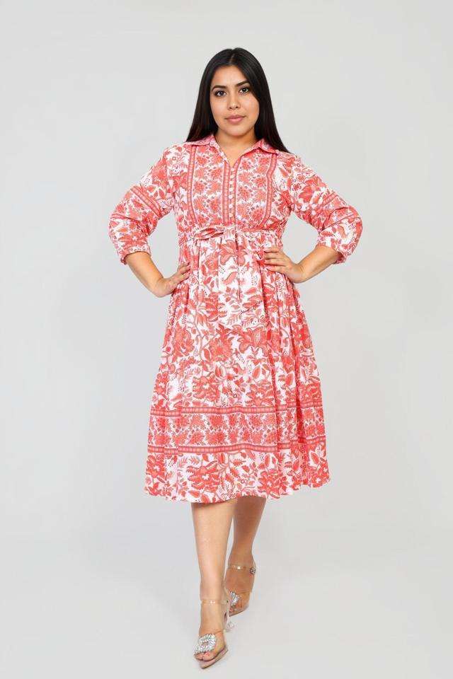 Plus-Size-Printed-Cotton-Women-s-Calf-Length-Dress