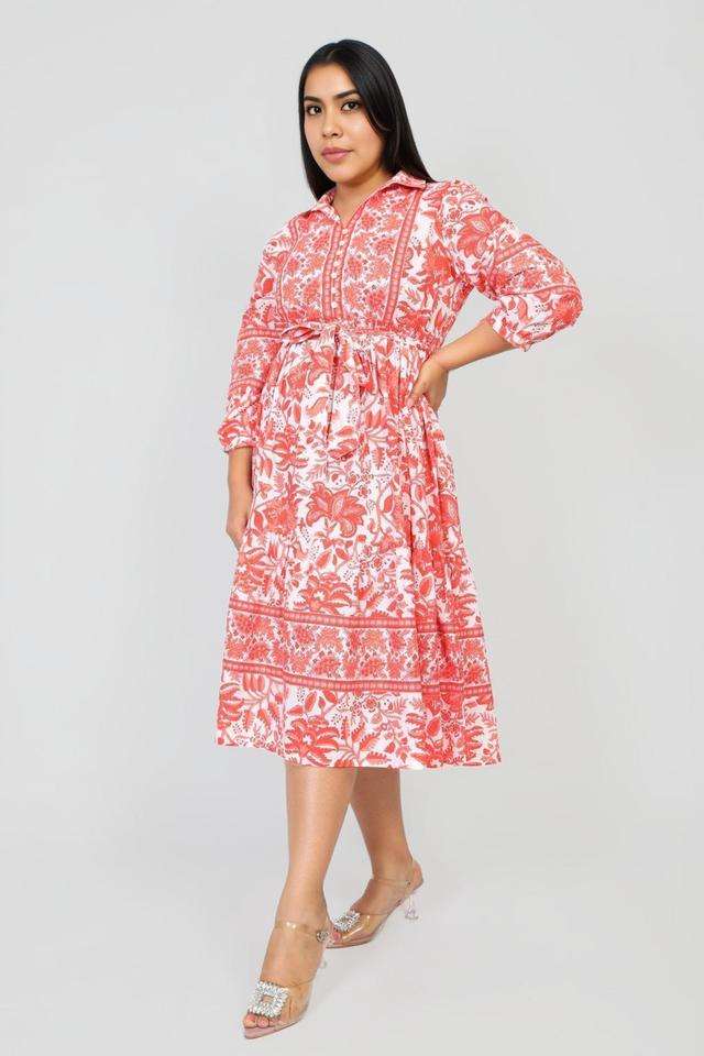 Plus-Size-Printed-Cotton-Women-s-Calf-Length-Dress