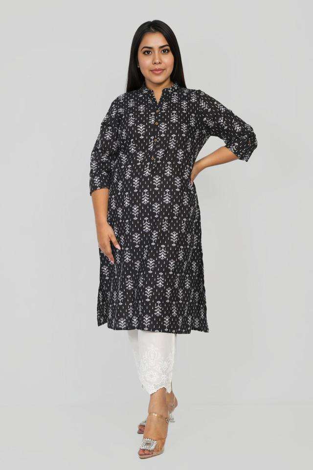Printed-Blended-Fabric-V-Neck-Women-s-Kurta