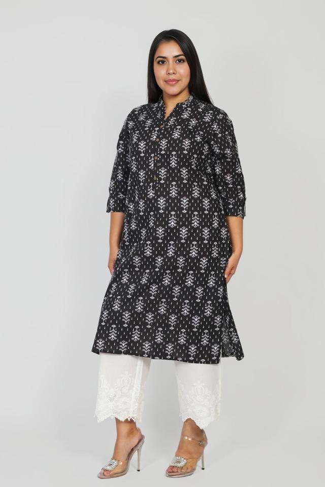 Printed-Blended-Fabric-V-Neck-Women-s-Kurta
