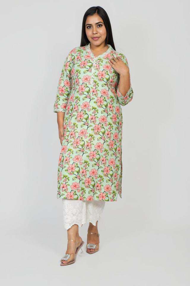 Plus-Size-Embroidered-Rayon-V-Neck-Women-s-Casual-Wear-Kurta