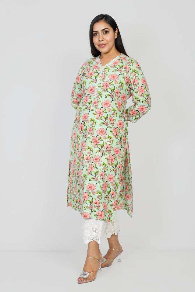 Plus-Size-Embroidered-Rayon-V-Neck-Women-s-Casual-Wear-Kurta