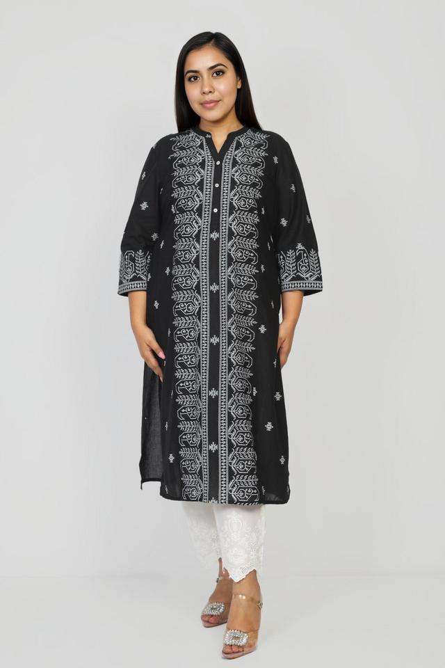 Plus-Size-Printed-Cotton-Collared-Women-s-Casual-Wear-Kurta