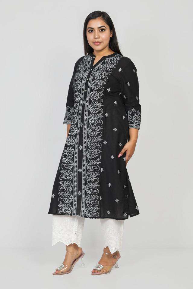 Plus-Size-Printed-Cotton-Collared-Women-s-Casual-Wear-Kurta