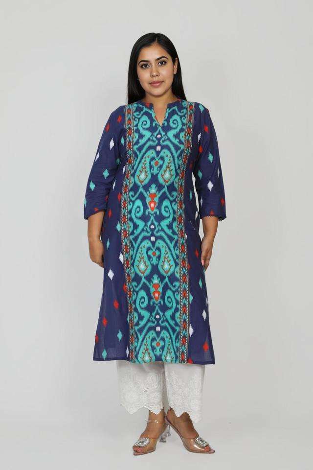 Plus-Size-Printed-Cotton-Collared-Women-s-Casual-Wear-Kurta
