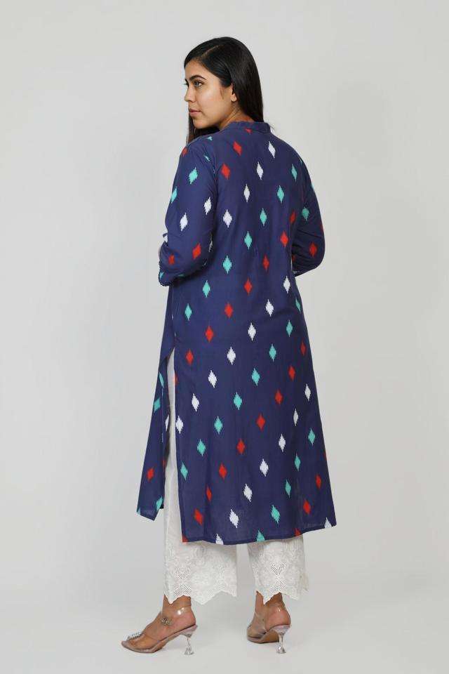 Plus-Size-Printed-Cotton-Collared-Women-s-Casual-Wear-Kurta