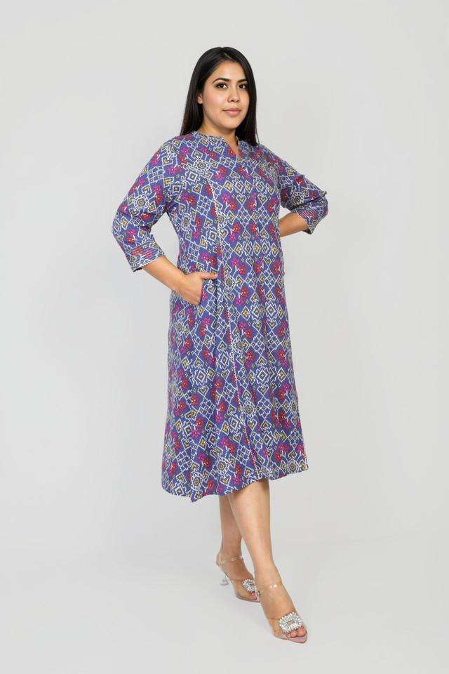 Plus-Size-Printed-Rayon-Collared-Women-s-Casual-Wear-Kurta