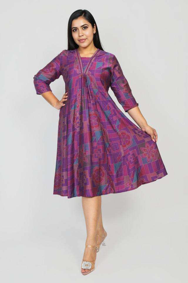 Plus-Size-Printed-Blended-Fabric-Round-Neck-Women-s-Casual-Wear-Kurta