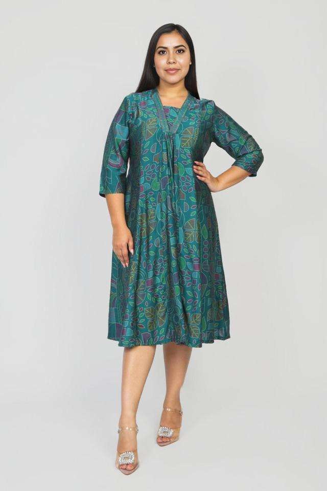 Plus-Size-Printed-Blended-Fabric-Round-Neck-Women-s-Casual-Wear-Kurta