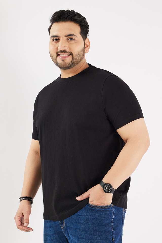 Plus-Size-Solid-Cotton-Round-Neck-Men-s-T-Shirt