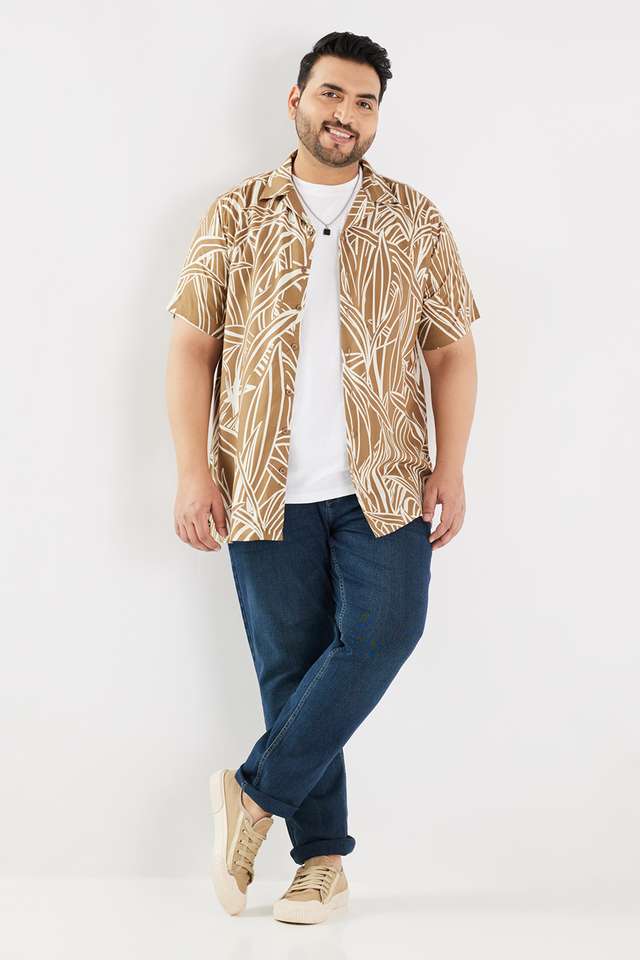 Plus-Size-Abstract-Viscose-Regular-Fit-Men-s-Casual-Wear-Shirt