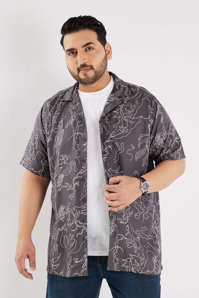 Plus-Size-Abstract-Viscose-Regular-Fit-Men-s-Casual-Wear-Shirt