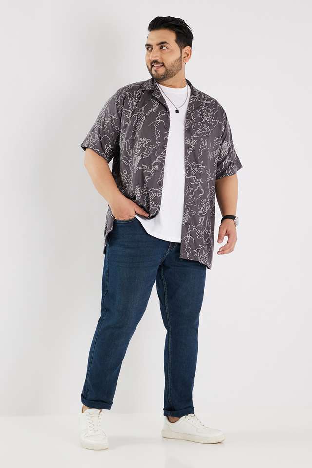 Plus-Size-Abstract-Viscose-Regular-Fit-Men-s-Casual-Wear-Shirt