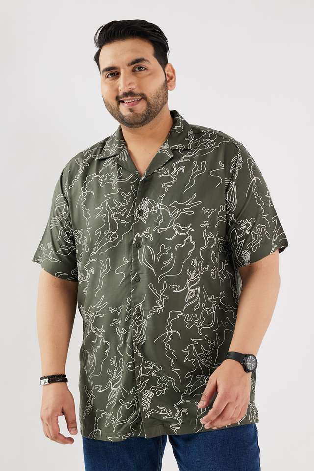 Plus-Size-Abstract-Viscose-Regular-Fit-Men-s-Casual-Wear-Shirt