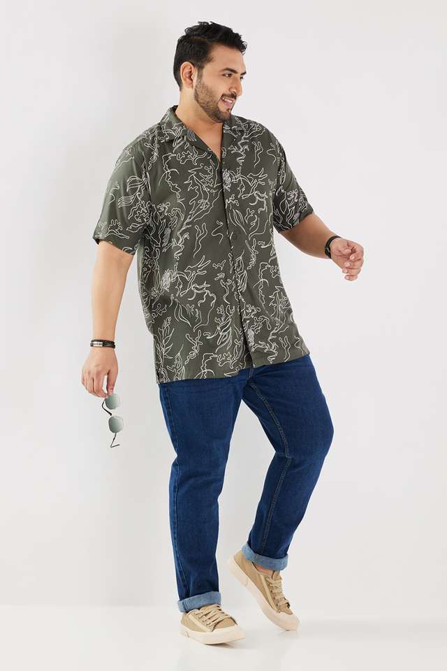 Plus-Size-Abstract-Viscose-Regular-Fit-Men-s-Casual-Wear-Shirt