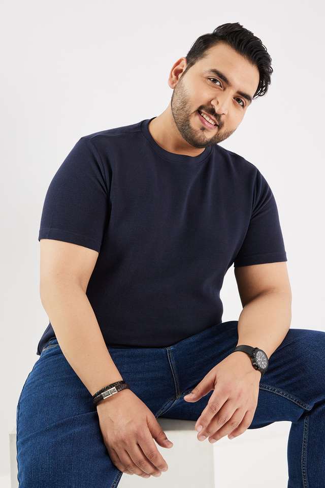 Plus-Size-Solid-Cotton-Round-Neck-Men-s-T-Shirt