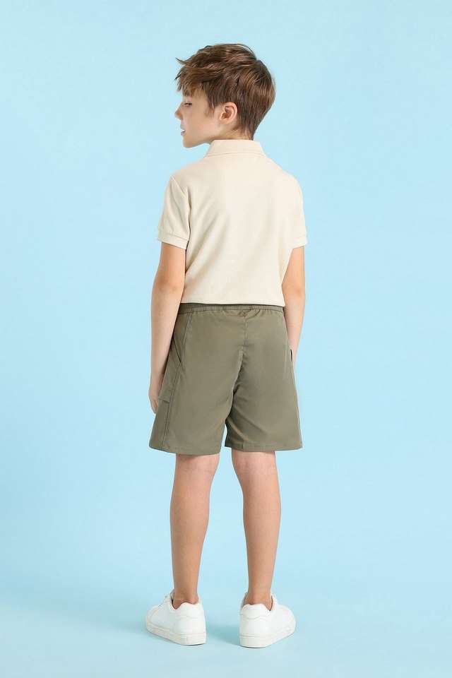 Buy Polo Olive Solid Polyester Regular Fit Boys Shorts - Main Image