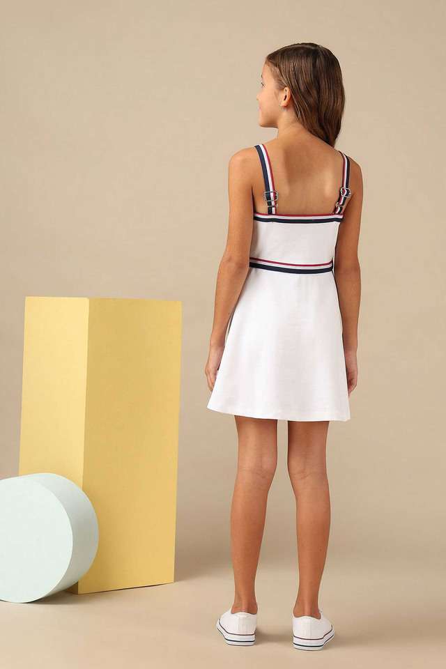Buy U.S. Polo Assn. White Solid Cotton Square Neck Girls Skater Dress |  Shoppers Stop