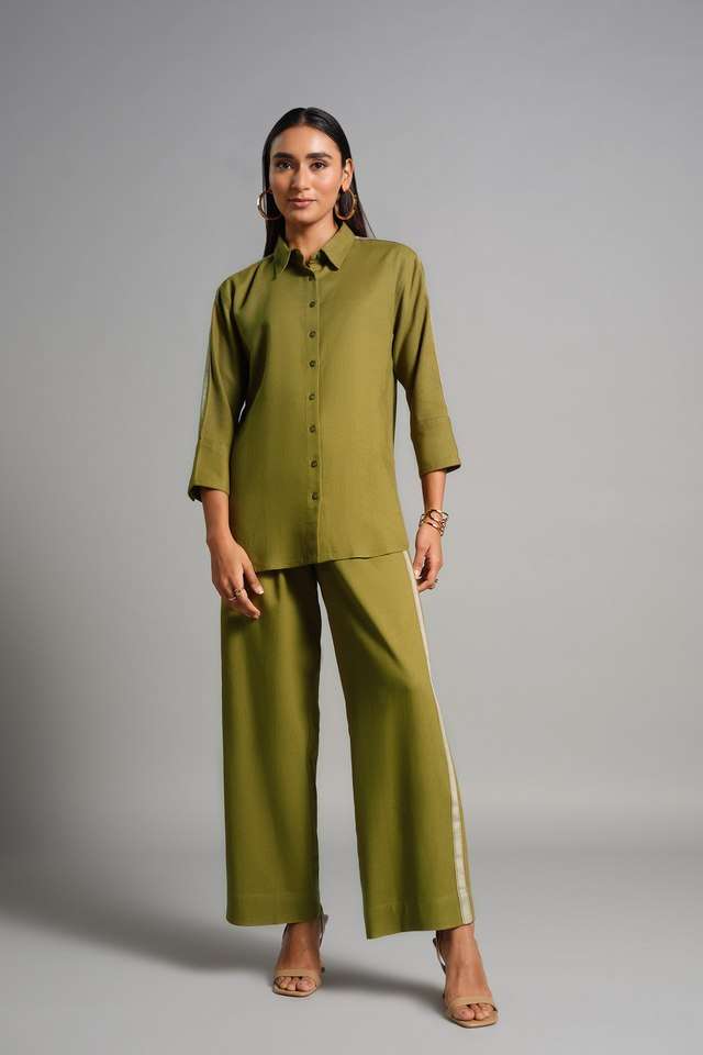 Solid-Full-Length-Viscose-Woven-Women-s-Co-Ord-Set