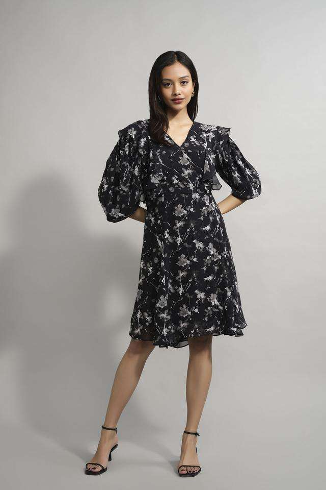 and Abstract Viscose V-Neck Women's Knee Length Dress-picture-14