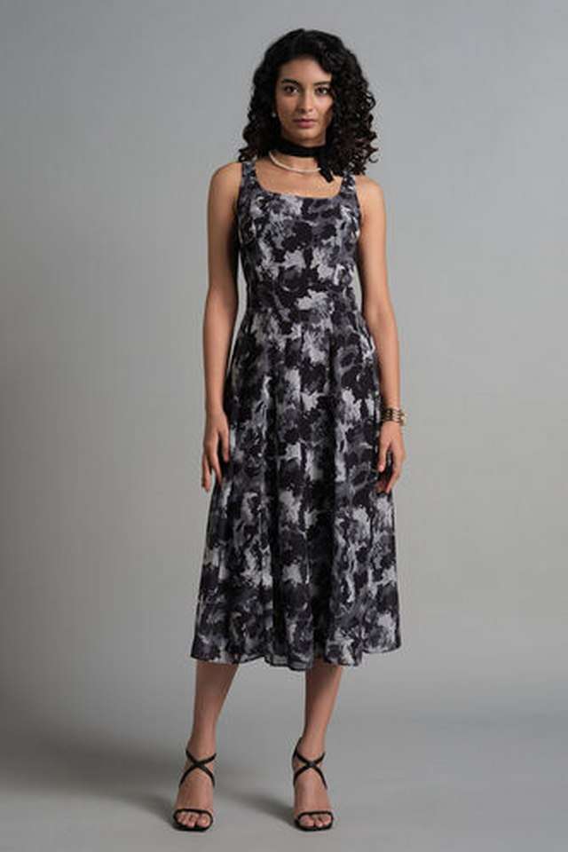 Abstract-Round-Neck-Polyester-Women-s-Full-Length-Dress