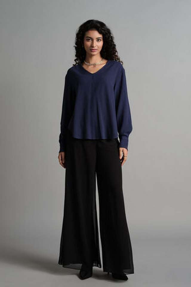 Solid-Rayon-V-Neck-Women-s-Top