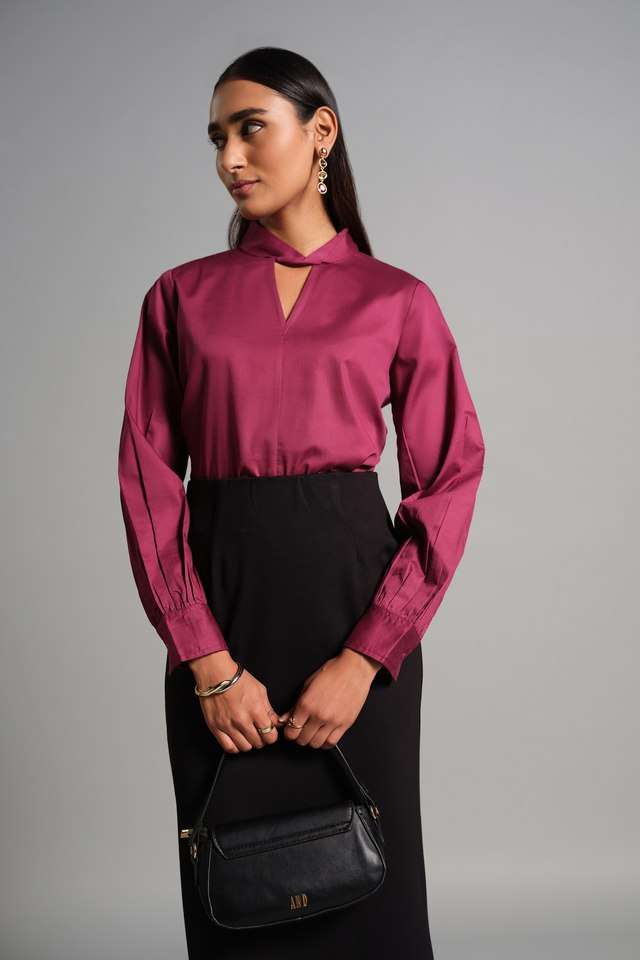 and Solid Cotton V-Neck Women Top-picture-27