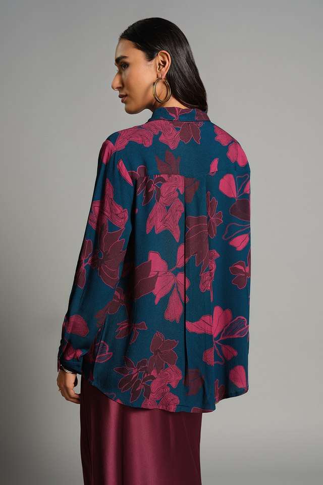 Floral-Viscose-Collared-Women-s-Top