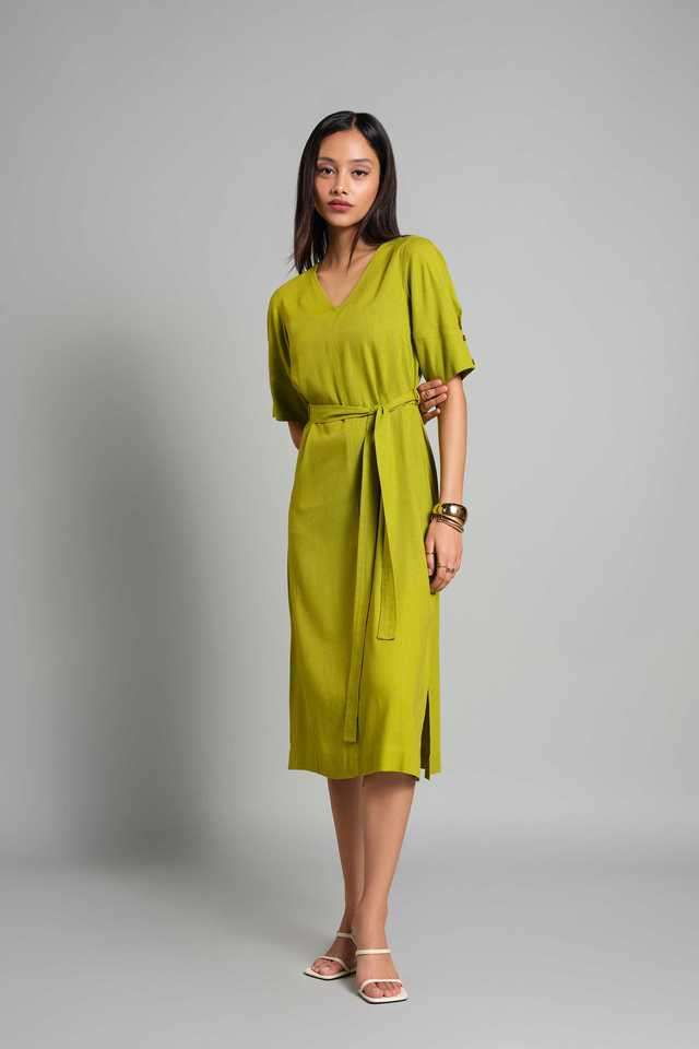 and Solid Viscose V-Neck Women's Midi Dress-picture-19
