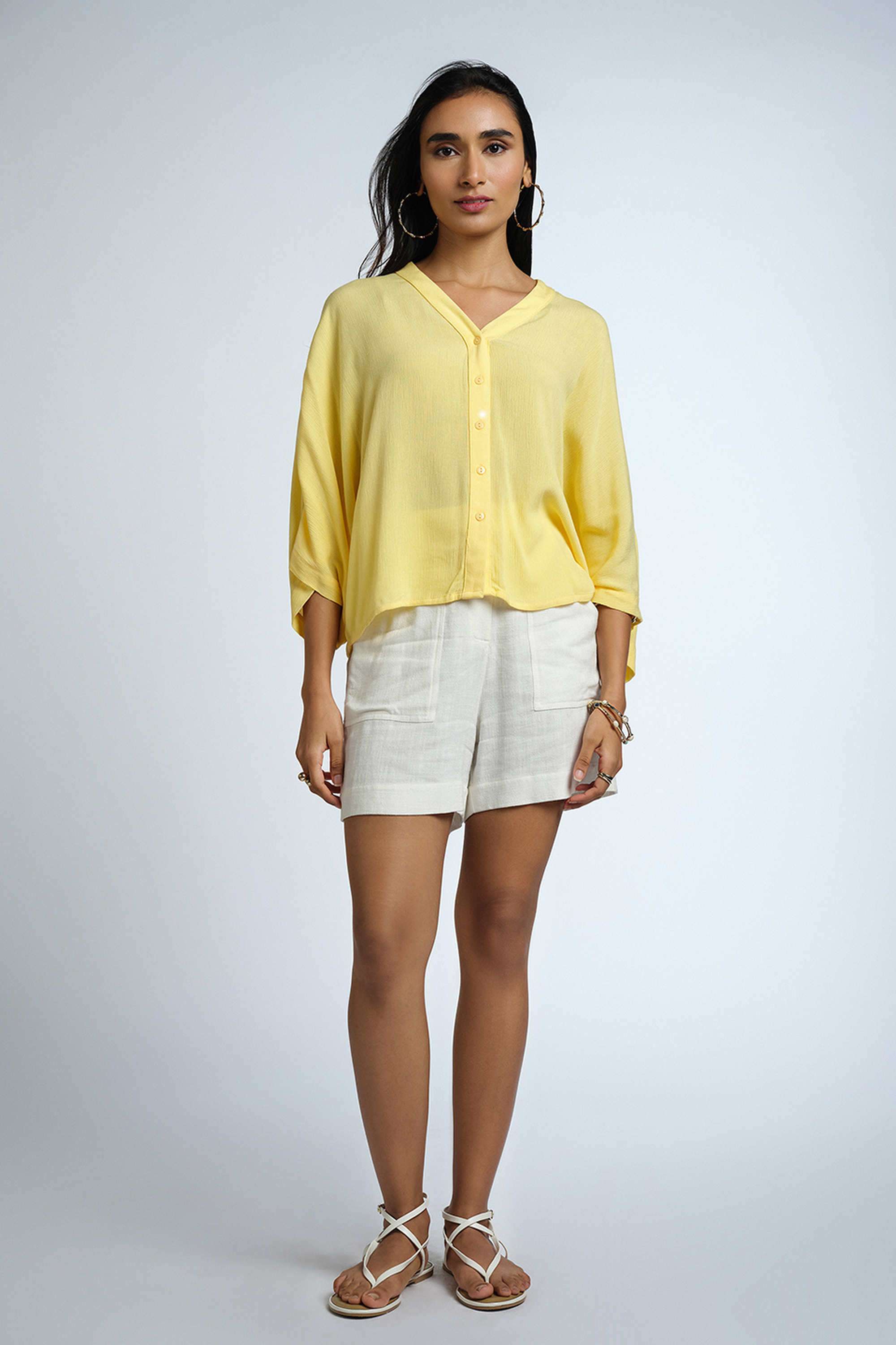 Solid-Viscose-V-Neck-Women-s-Top