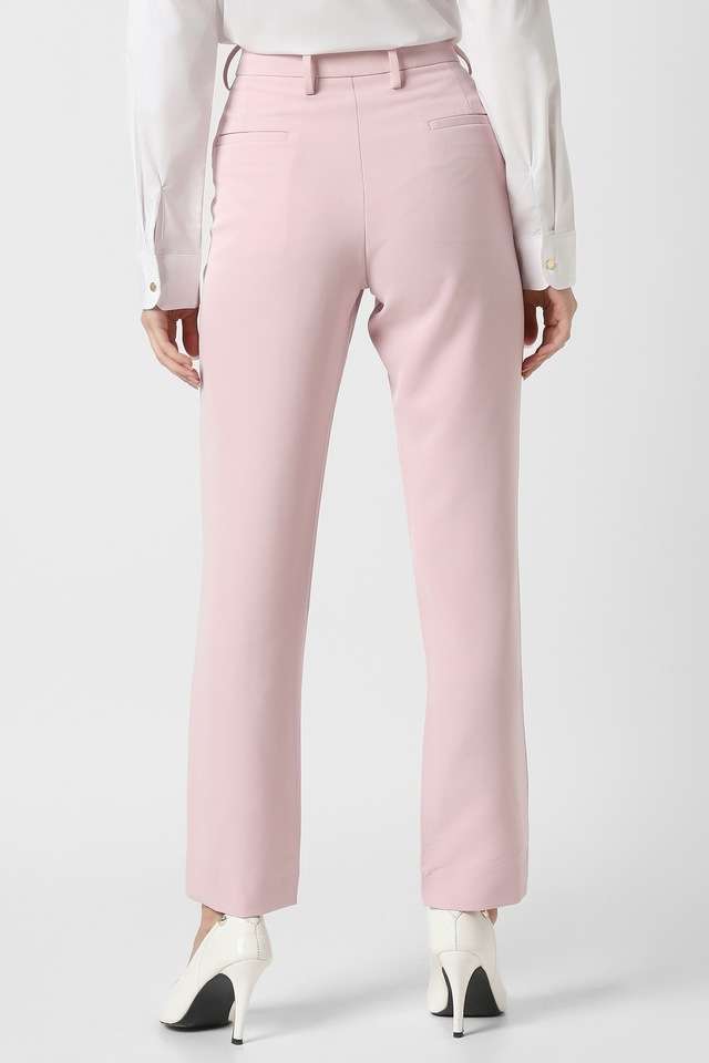 Solid-Straight-Fit-Blended-Fabric-Women-s-Formal-Wear-Trousers