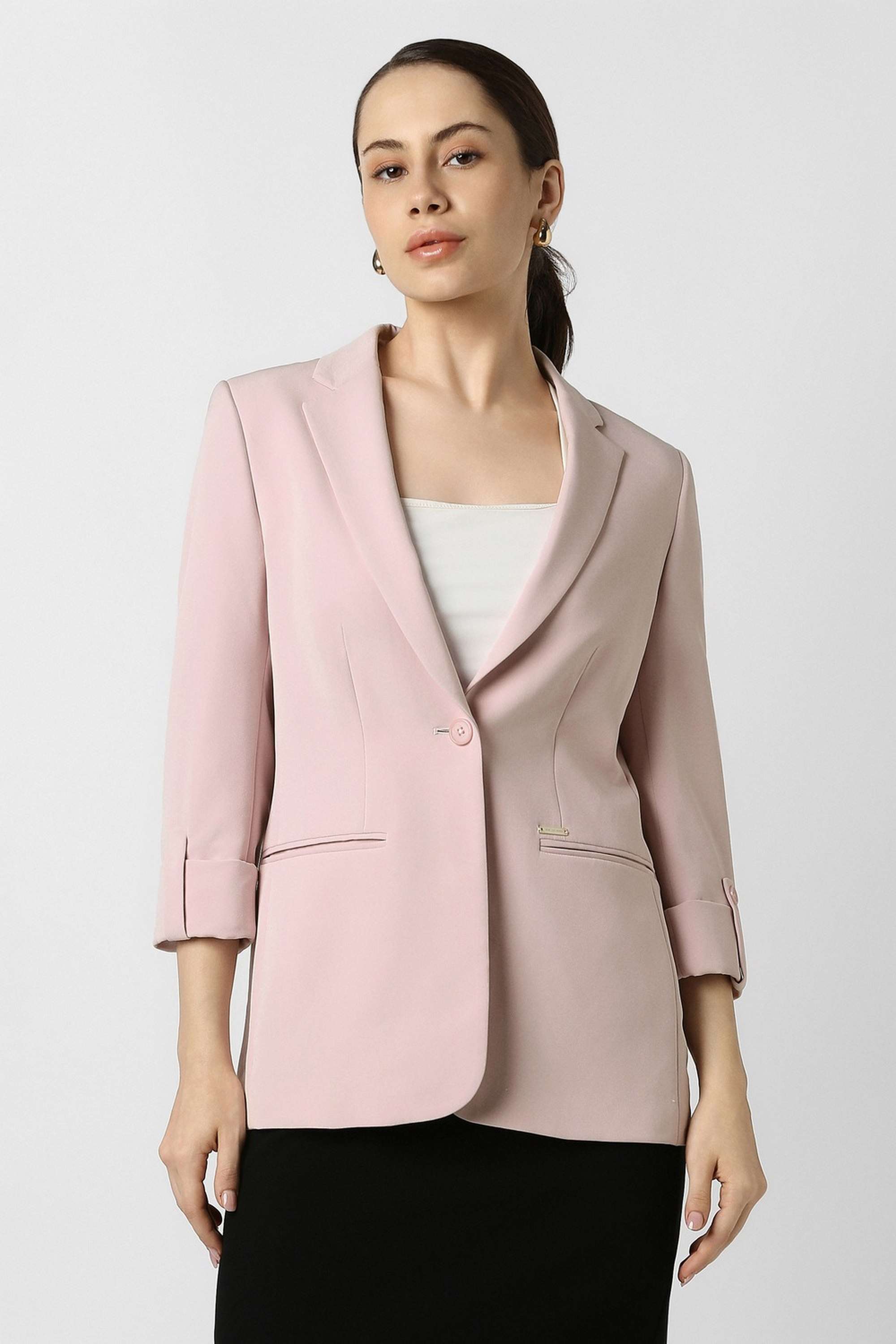 Solid-Blended-Fabric-Regular-Fit-Women-s-Formal-Wear-Blazer