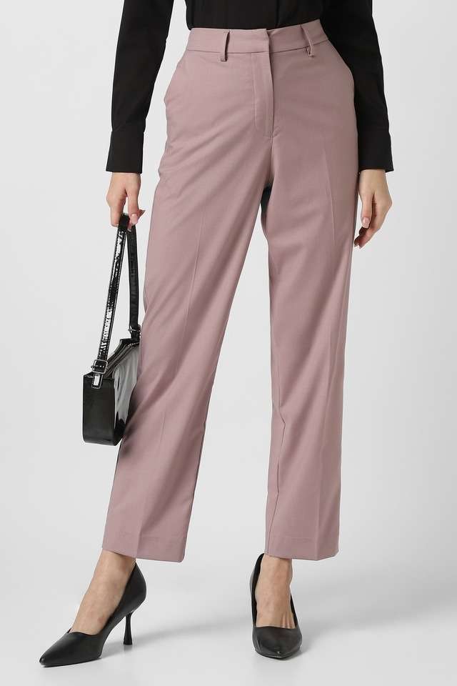 Solid-Blended-Fabric-Regular-Fit-Women-s-Trousers