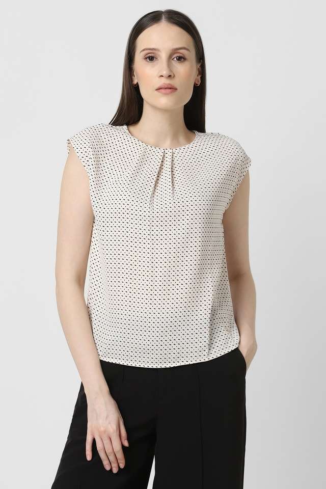 Printed-Blended-Fabric-Round-Neck-Women-s-Top