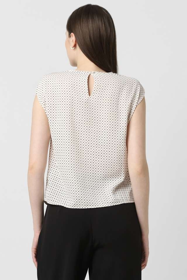 Printed-Blended-Fabric-Round-Neck-Women-s-Top