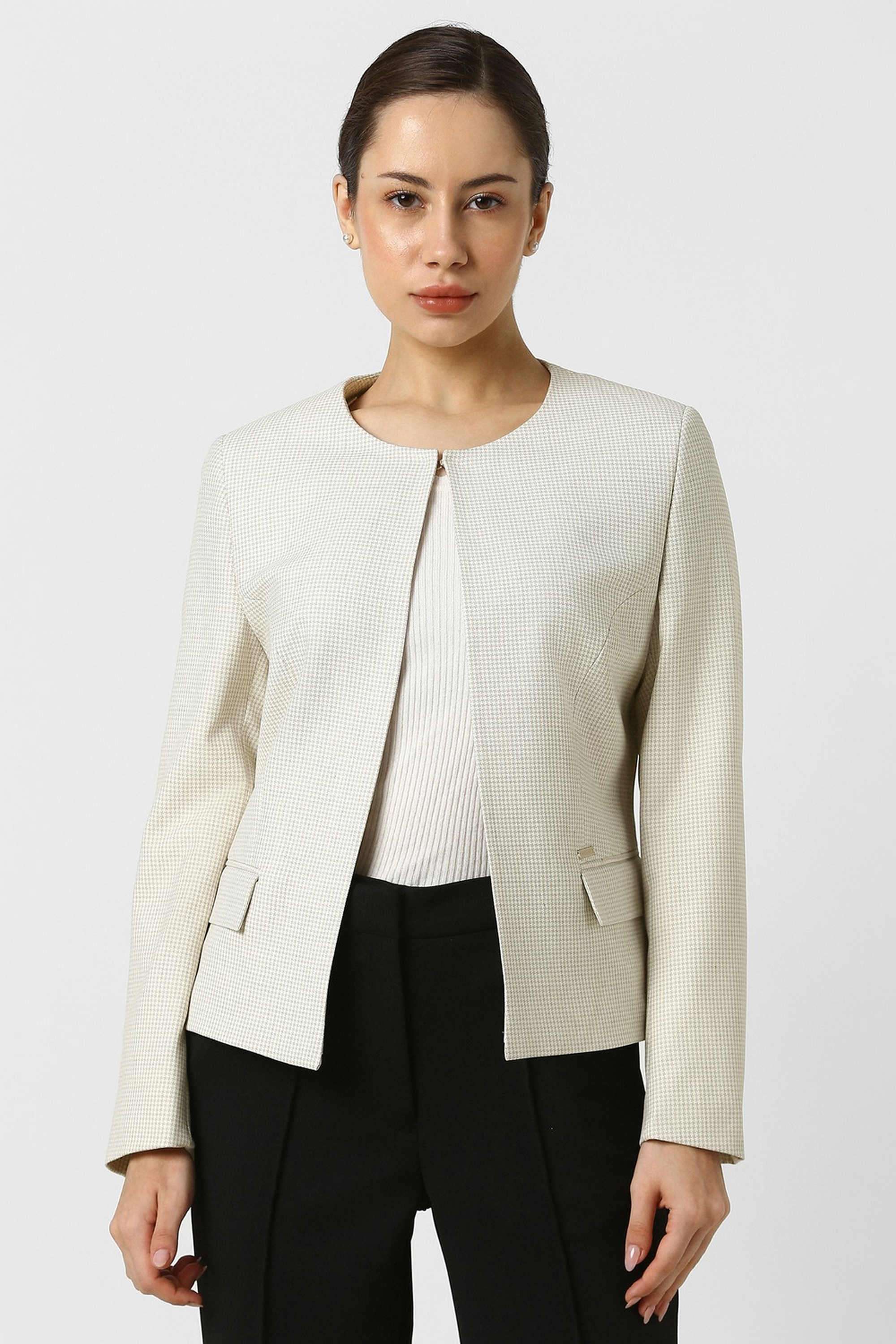 Solid-Blended-Fabric-Women-s-Blazer
