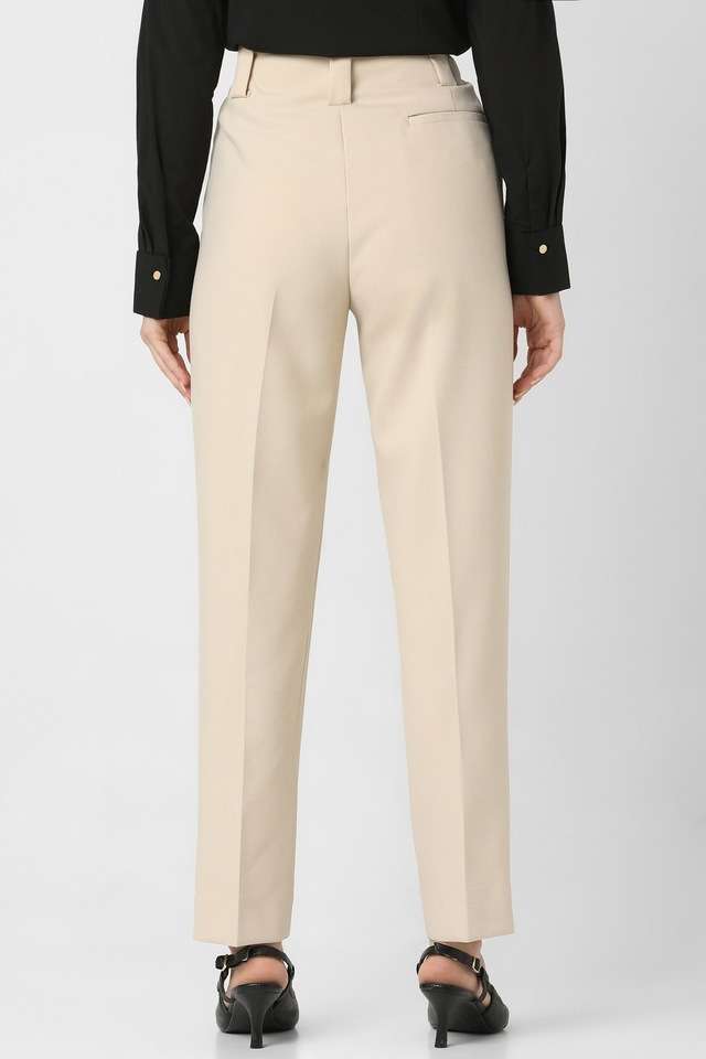 Solid-Straight-Fit-Blended-Fabric-Women-s-Formal-Wear-Trousers