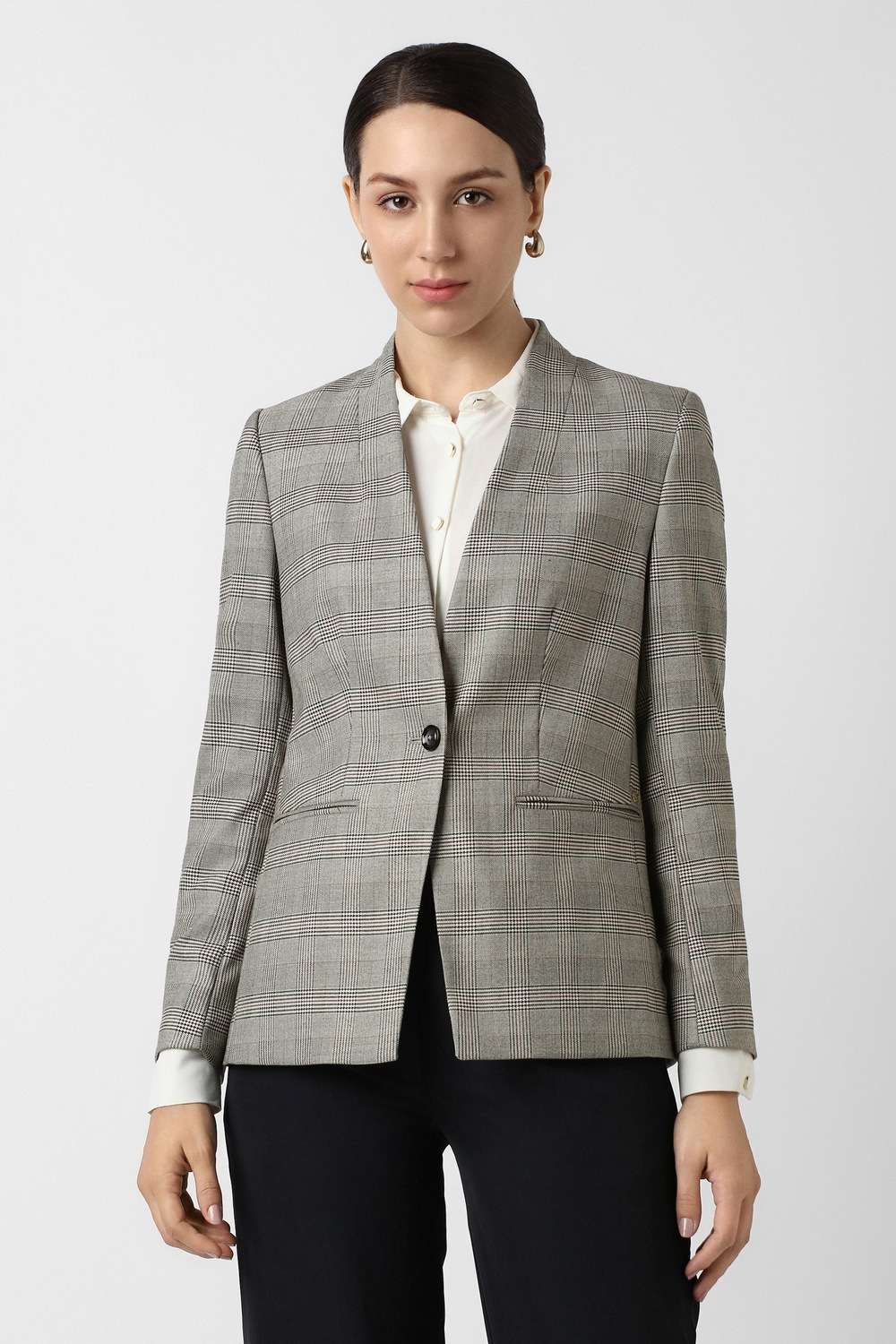 Checks-Blended-Fabric-Regular-Fit-Women-s-Formal-Wear-Blazer