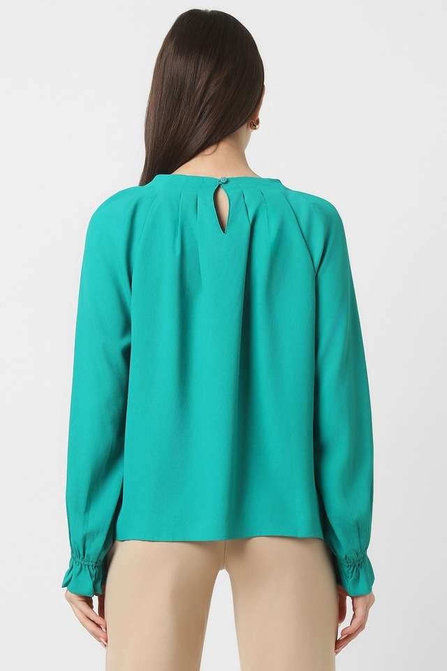 Solid-Blended-Fabric-Round-Neck-Women-s-Top