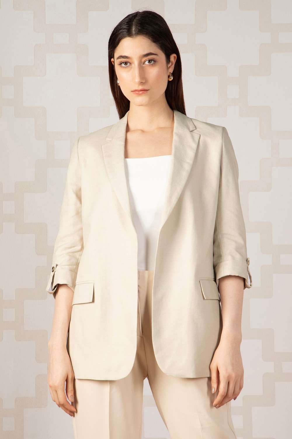 Solid-Blended-Fabric-Regular-Fit-Women-s-Formal-Wear-Blazer