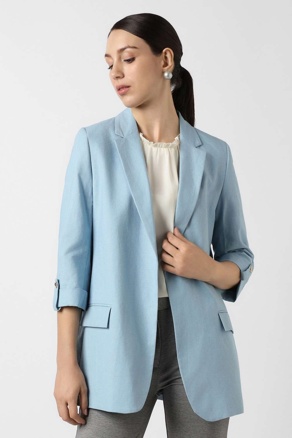 Solid-Blended-Fabric-Regular-Fit-Women-s-Formal-Wear-Blazer
