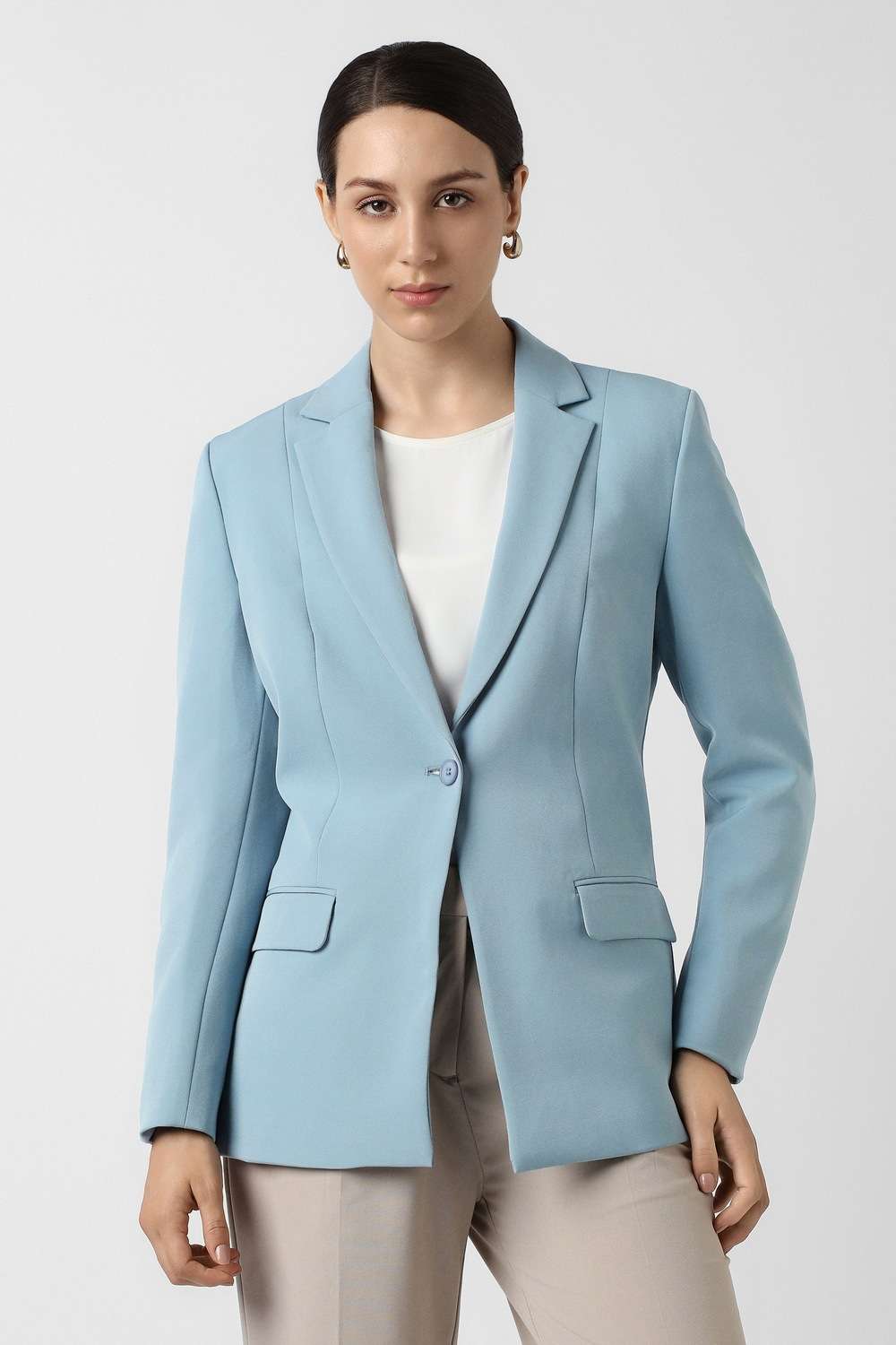 Solid-Blended-Fabric-Regular-Fit-Women-s-Formal-Wear-Blazer
