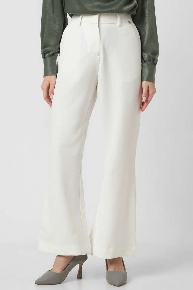 Solid-Wide-Leg-Fit-Blended-Fabric-Women-s-Formal-Wear-Trousers