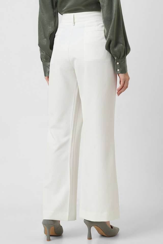 Solid-Wide-Leg-Fit-Blended-Fabric-Women-s-Formal-Wear-Trousers