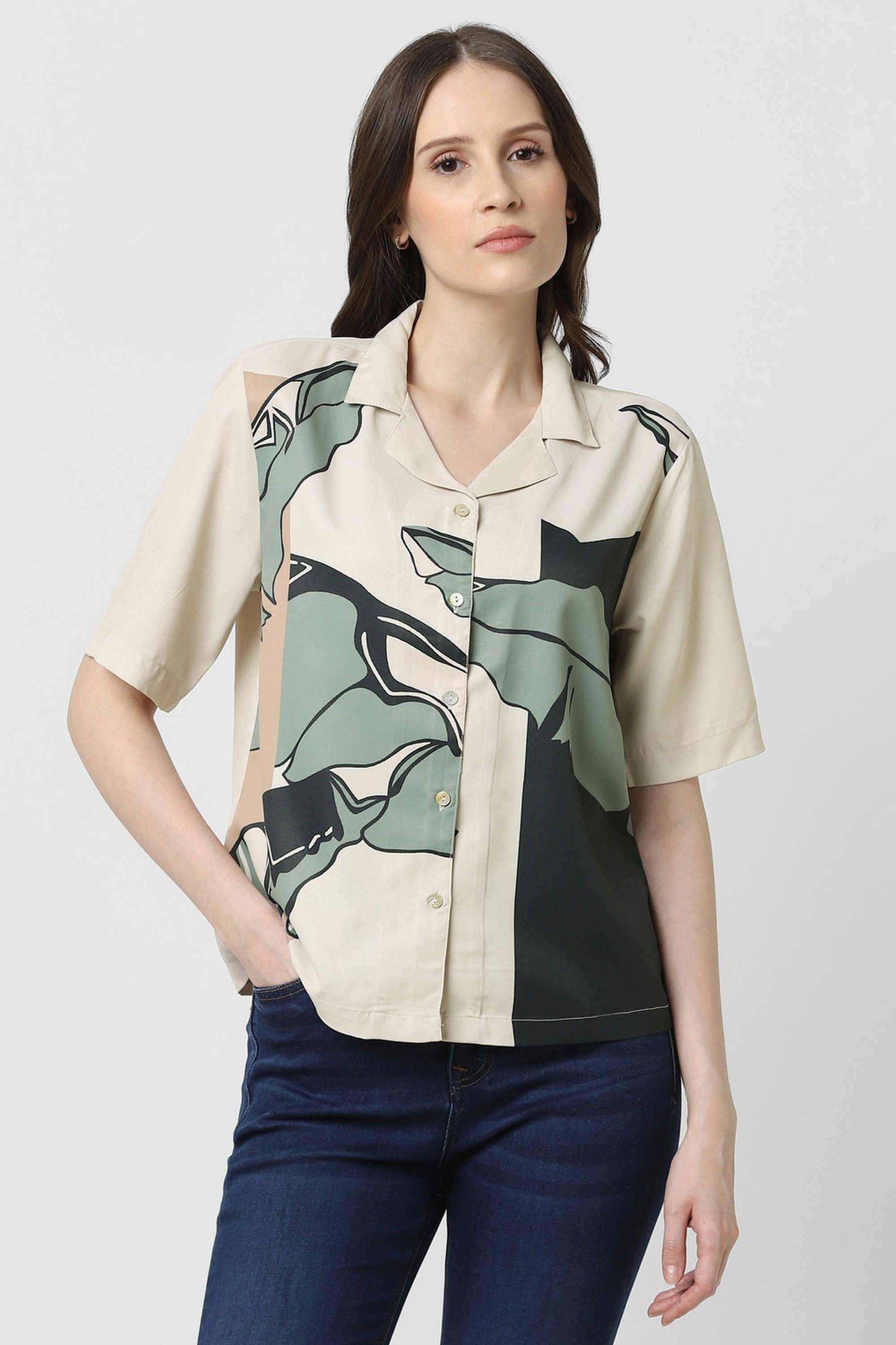 Solid-Blended-Fabric-Women-s-Shirt