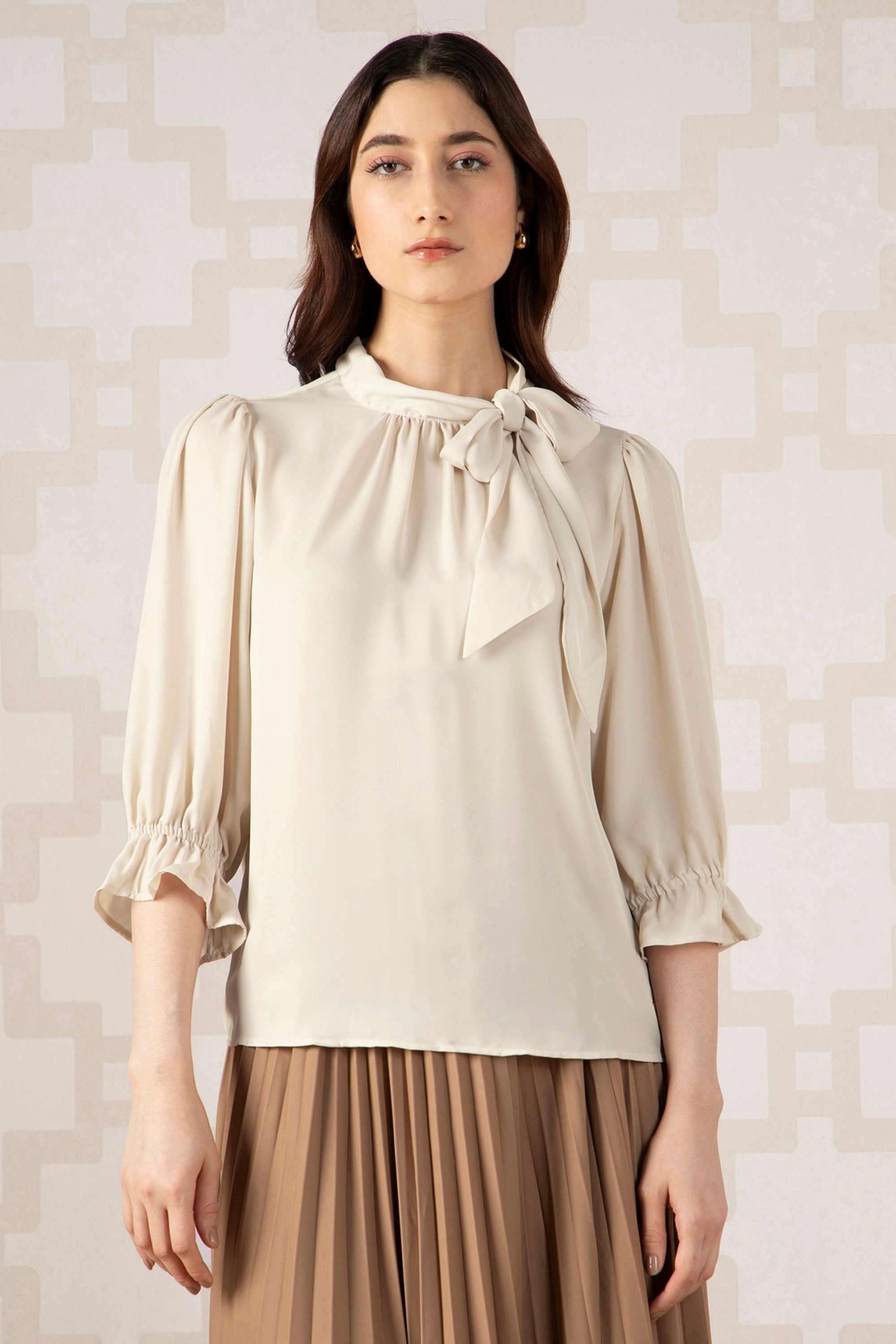 Solid-Blended-Fabric-Women-s-Top