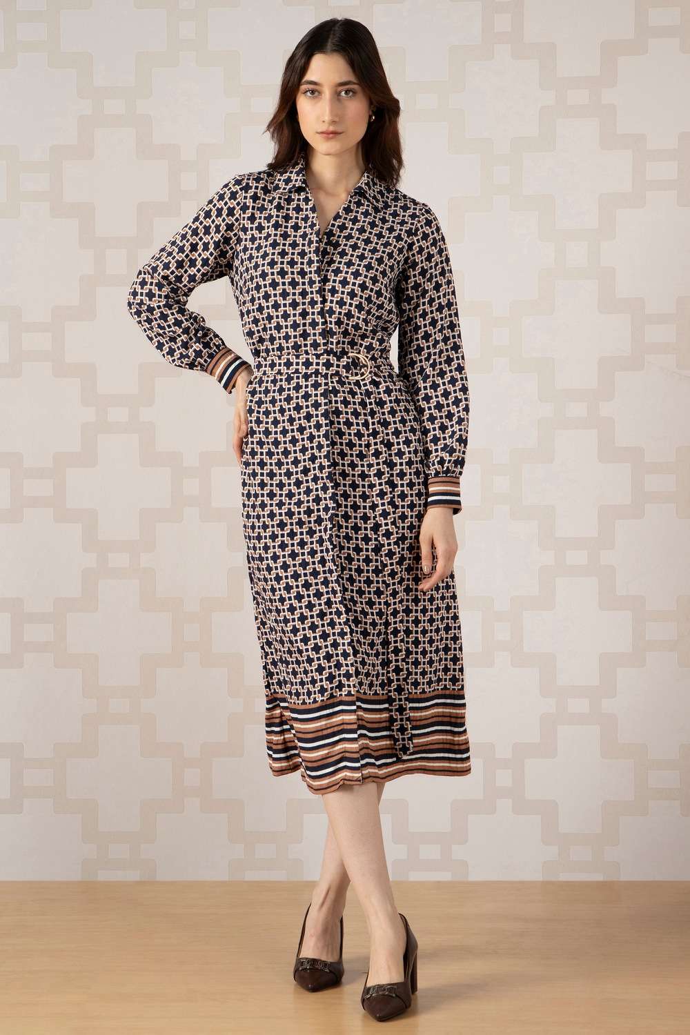 van heusen Geometric Print Collared Blended Fabric Women Dress-picture-20