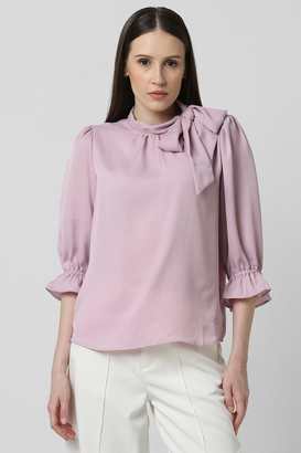 Solid-Polyester-Collared-Women-s-Top
